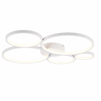 Biała, płaska lampa sufitowa Rondo z obręczami LED