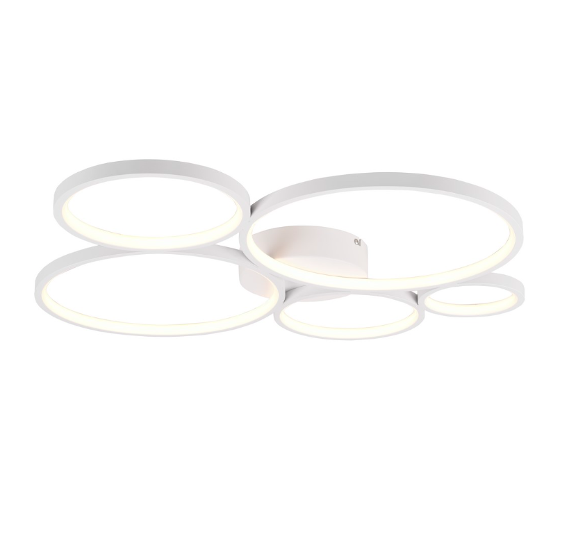 Biała, płaska lampa sufitowa Rondo z obręczami LED