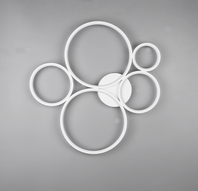 Biała, płaska lampa sufitowa Rondo z obręczami LED