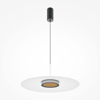 Biała, płaska wisząca lampa LED Japandi o mocy 12W