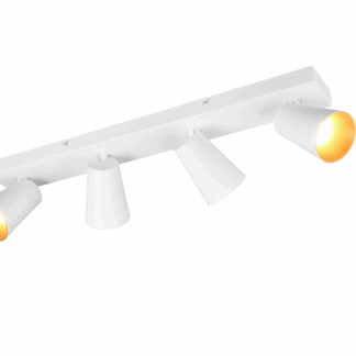 Biała, szeroka lampa sufitowa Sharp 4 z reflektorami na szynie