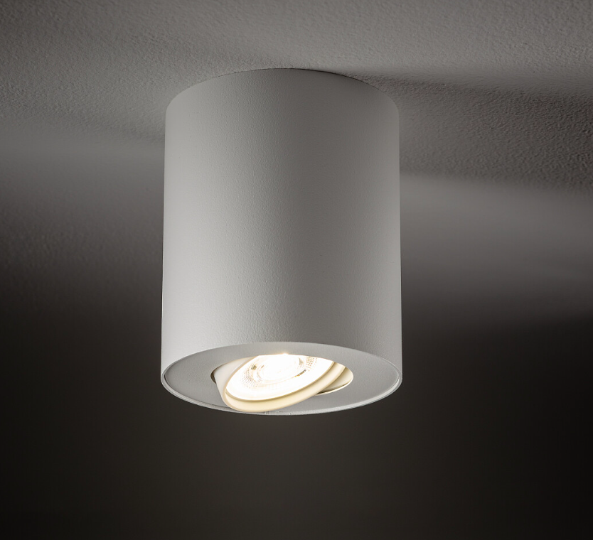 Biała, regulowana tuba sufitowa SET o ruchomej konstrukcji