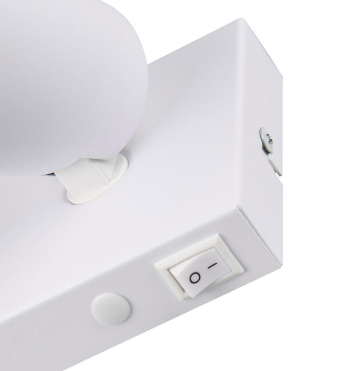Biały, regulowany kinkiet ścienny Sharp z wbudowanym włącznikiem