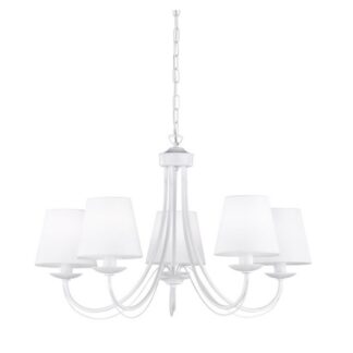 Biały żyrandol Cortez 5 z abażurami w klasycznym stylu do sypialni