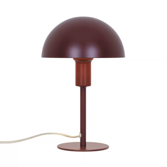 Bordowa lampka stołowa Ellen Mini w kształcie grzybka na szafkę
