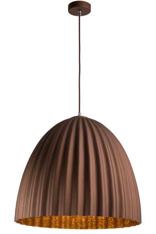 Wisząca brązowa lampa Faselia z efektownym pofalowanym kloszem idealna do jadalni