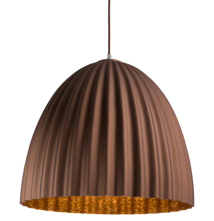 Wisząca brązowa lampa Faselia z efektownym pofalowanym kloszem idealna do jadalni