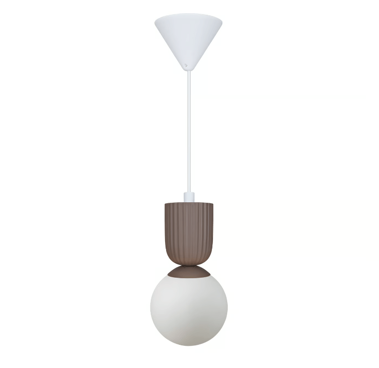 Jasnobrązowa, ceramiczna lampa wisząca w kształcie kulki Sadie o średnicy 15 cm