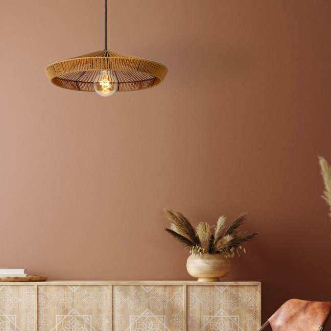 Lampa wisząca Yunkai 50 z brązowego papierowego sznurka – pleciony design