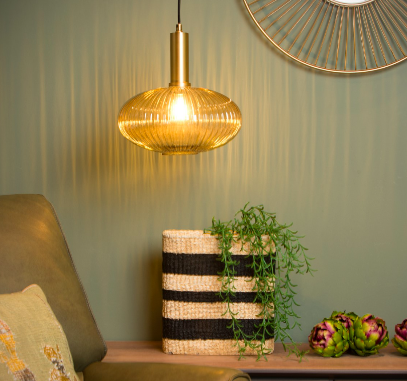 Lampa sufitowa Maloto 30 w bursztynowym odcieniu ze złotymi akcentami