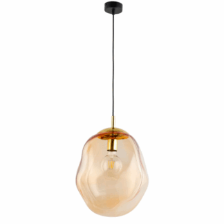 Wisząca lampa SOL w odcieniach bursztynu i złota z artystycznie ukształtowanym szklanym kloszem