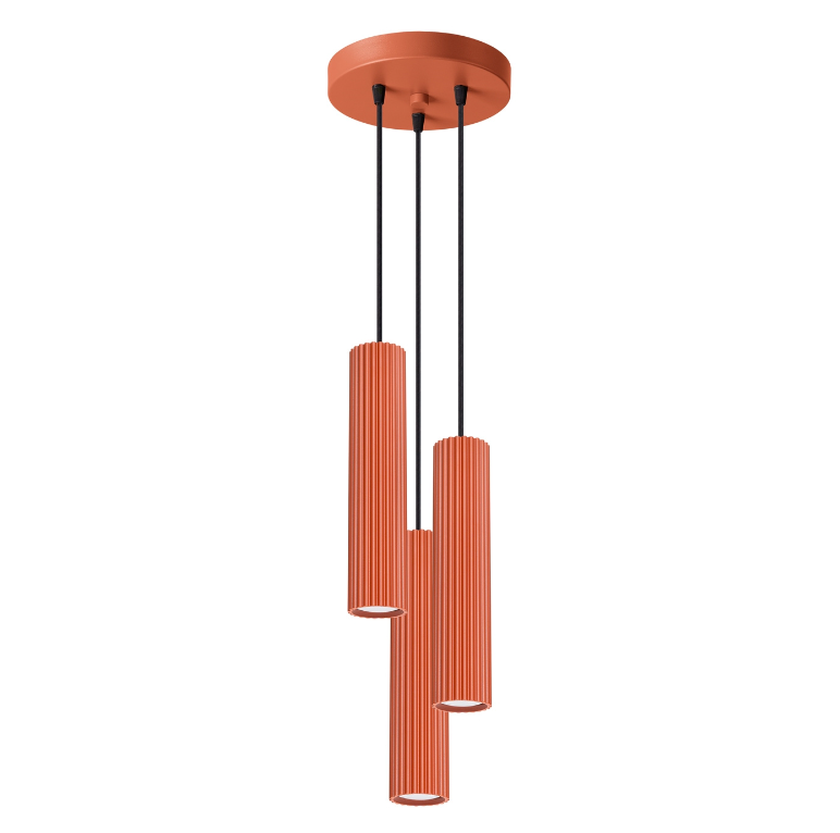 Ceglasta wisząca lampa sufitowa Karbon 3 z karbowanymi tubami