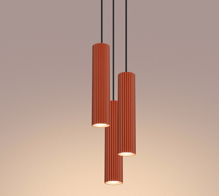 Nowoczesna wisząca lampa tuba Karbon w czerwonym kolorze
