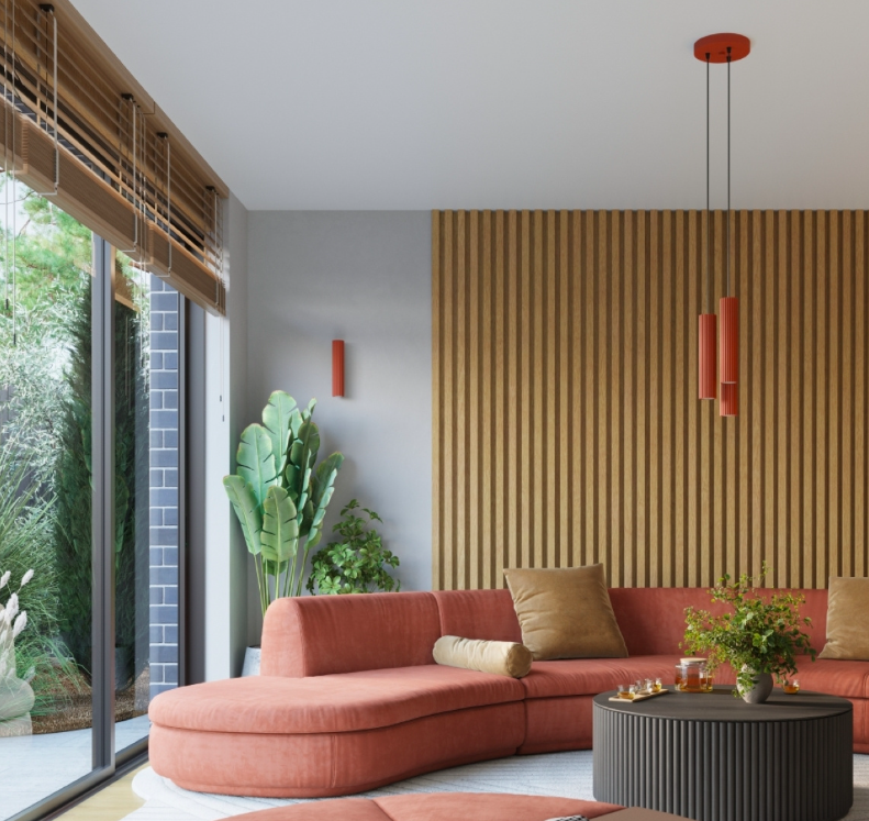 Ceglasta wisząca lampa sufitowa Karbon 3 z karbowanymi tubami