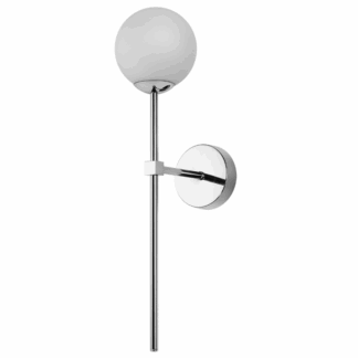 Wysoki kinkiet Piruleta w chromowanym wykończeniu, wykonany ze szkła i posiadający klasę szczelności IP44