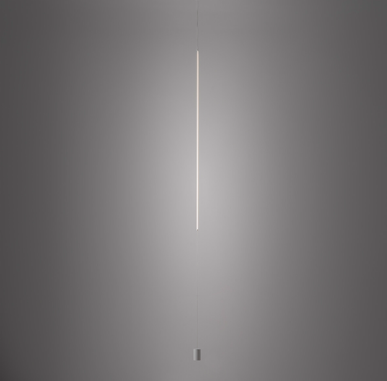 Delikatna wisząca lampa LED Vertic w białym kolorze z pośrednim odbiciem światła