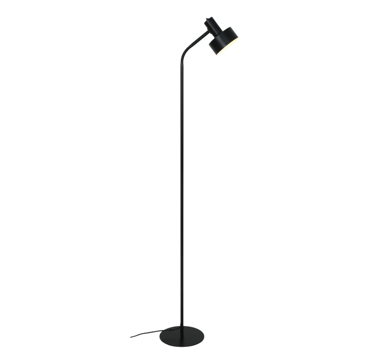 Czarna podłogowa lampa Matis z regulowanym kloszem