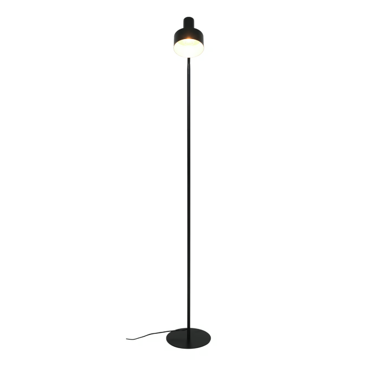 Czarna podłogowa lampa Matis z regulowanym kloszem