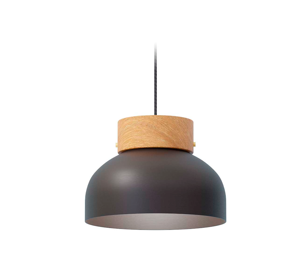 Wisząca skandynawska lampa Reiko w czarnym kolorze z drewnianym akcentem