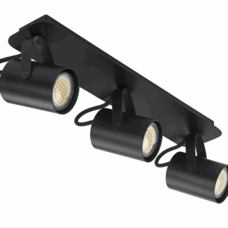 Czarna sufitowa lampa na szynie Modulon 3 z reflektorami