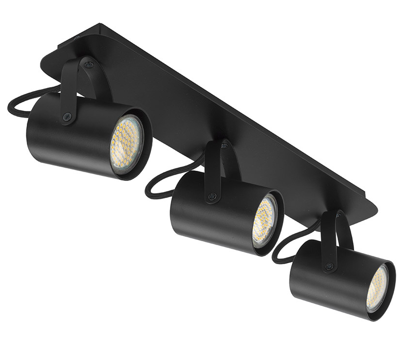Czarna sufitowa lampa na szynie Modulon 3 z reflektorami