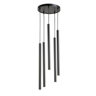 Wisząca czarna lampa sufitowa Filora 5 ze smukłymi tubami