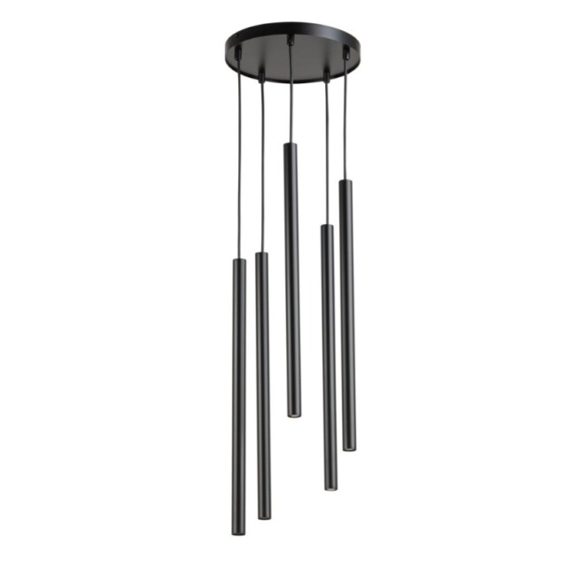 Wisząca czarna lampa sufitowa Filora 5 ze smukłymi tubami