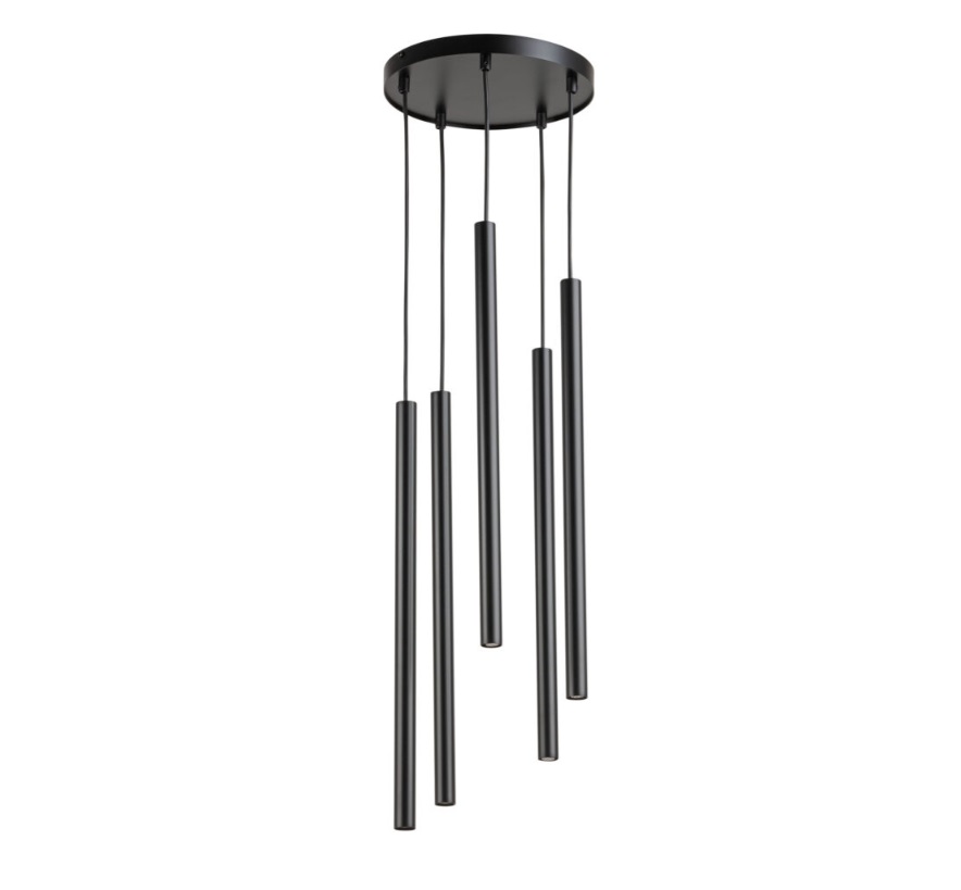 Wisząca czarna lampa sufitowa Filora 5 ze smukłymi tubami