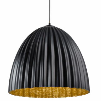 Czarna wisząca lampa Faselia z kloszem o falistym kształcie