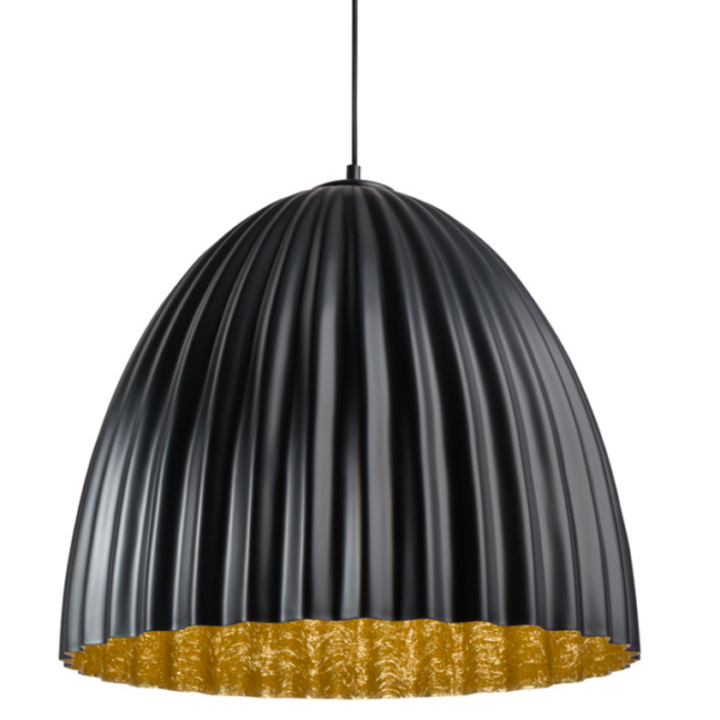 Czarna wisząca lampa Faselia z kloszem o falistym kształcie