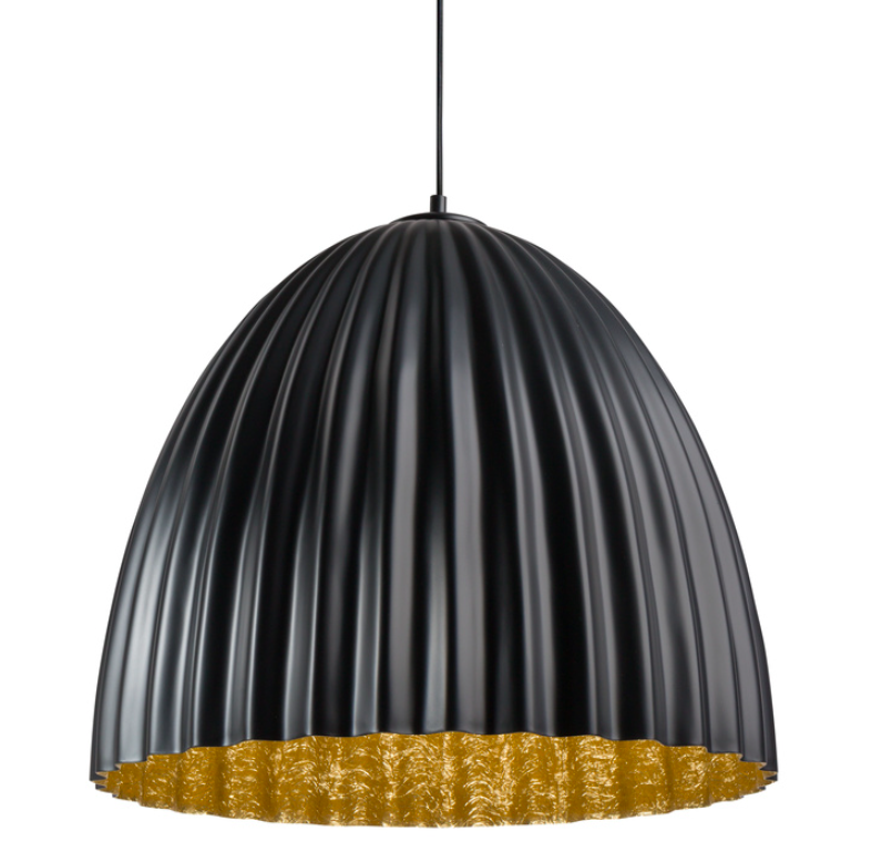 Czarna wisząca lampa Faselia z kloszem o falistym kształcie