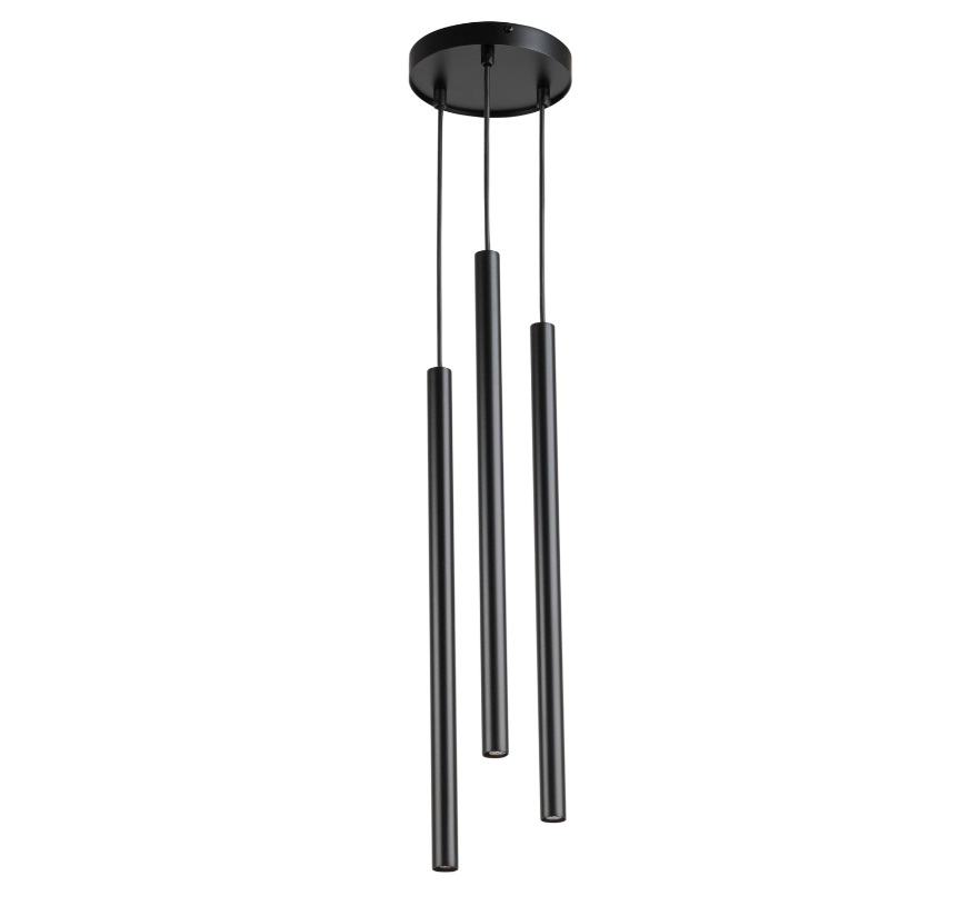 Czarna, wisząca lampa Filora z trzema punktami światła
