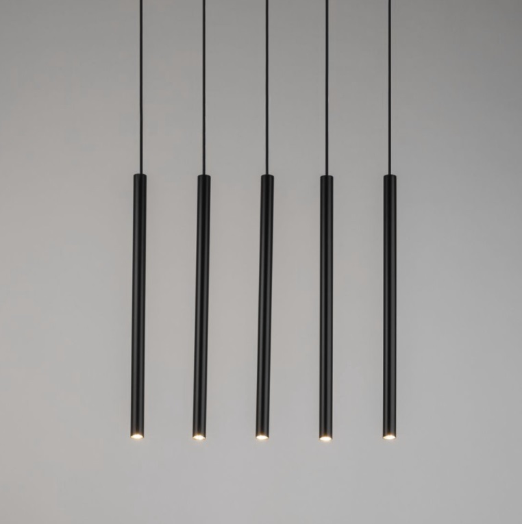 Wisząca lampa Filora 5 w czarnym kolorze z delikatnymi rurkami