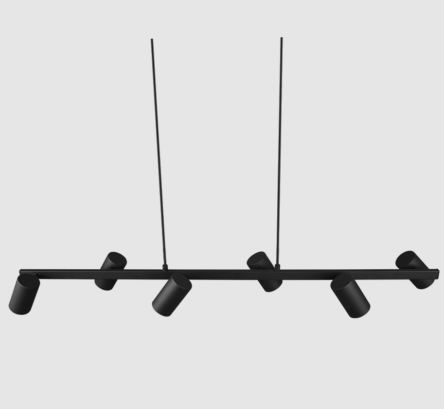 Liniowa czarna lampa wisząca Marley 6 z tubami