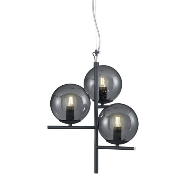 Wisząca lampa Pure Trio z trzema grafitowymi kulami w czarnym wykończeniu