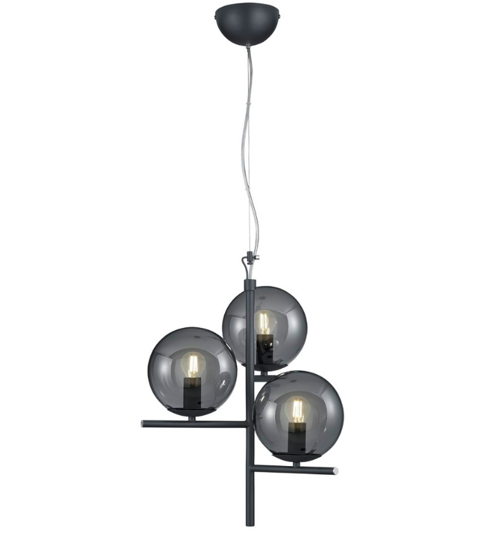 Wisząca lampa Pure Trio z trzema grafitowymi kulami w czarnym wykończeniu