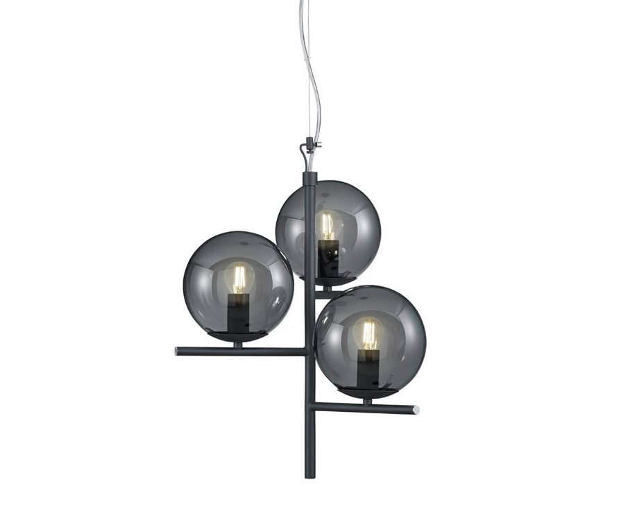 Wisząca lampa Pure Trio z trzema grafitowymi kulami w czarnym wykończeniu