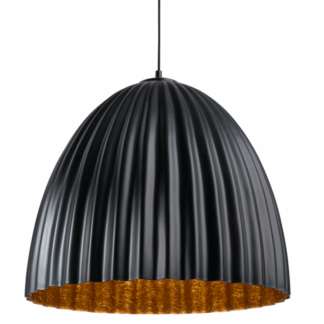 Wisząca czarna lampa Faselia z miedzianym wnętrzem do salonu