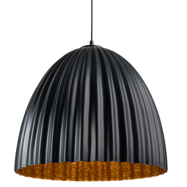 Wisząca czarna lampa Faselia z miedzianym wnętrzem do salonu
