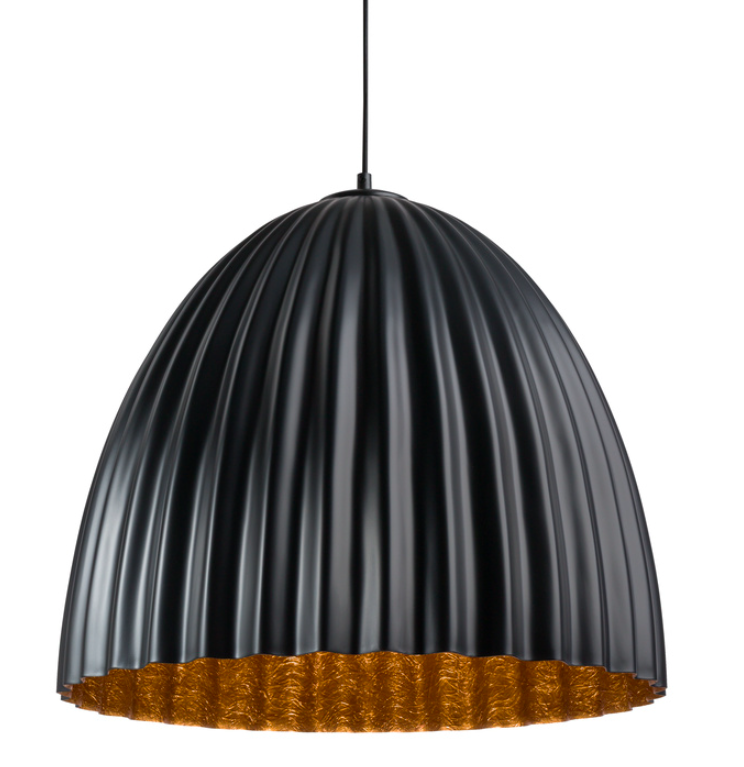 Wisząca czarna lampa Faselia z miedzianym wnętrzem do salonu