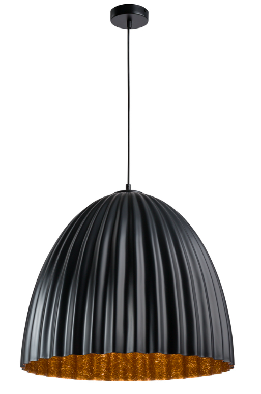 Wisząca czarna lampa Faselia z miedzianym wnętrzem do salonu