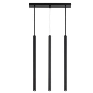 Czarna wisząca lampa Filora 3 na listwie z subtelnymi, smukłymi rurkami