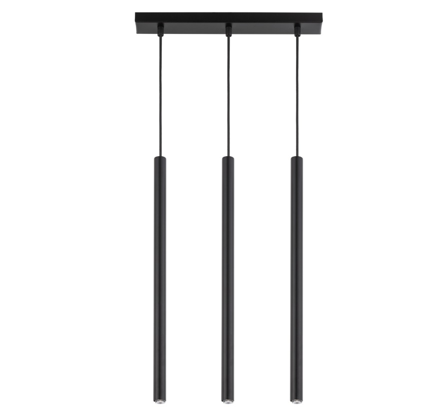 Czarna wisząca lampa Filora 3 na listwie z subtelnymi, smukłymi rurkami