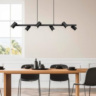 Liniowa czarna lampa wisząca Marley 6 z tubami