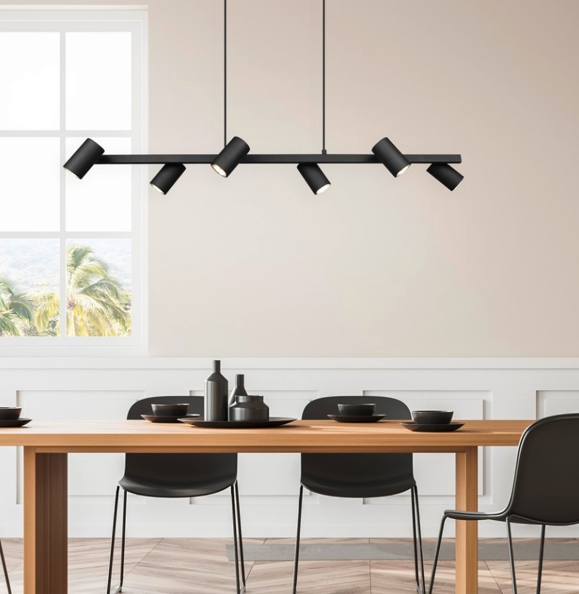 Czarna liniowa lampa wisząca Marley 6 z tubami