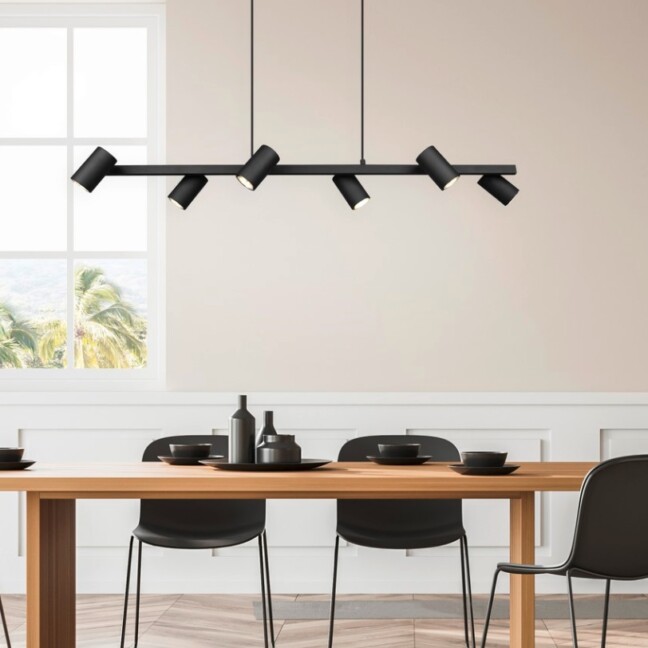 Czarna wisząca lampa Marley 6 w liniowej formie z tubami