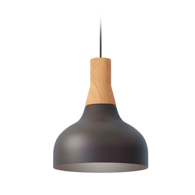 Czarna wisząca lampa Reiko z drewnianym zawieszeniem nad stół