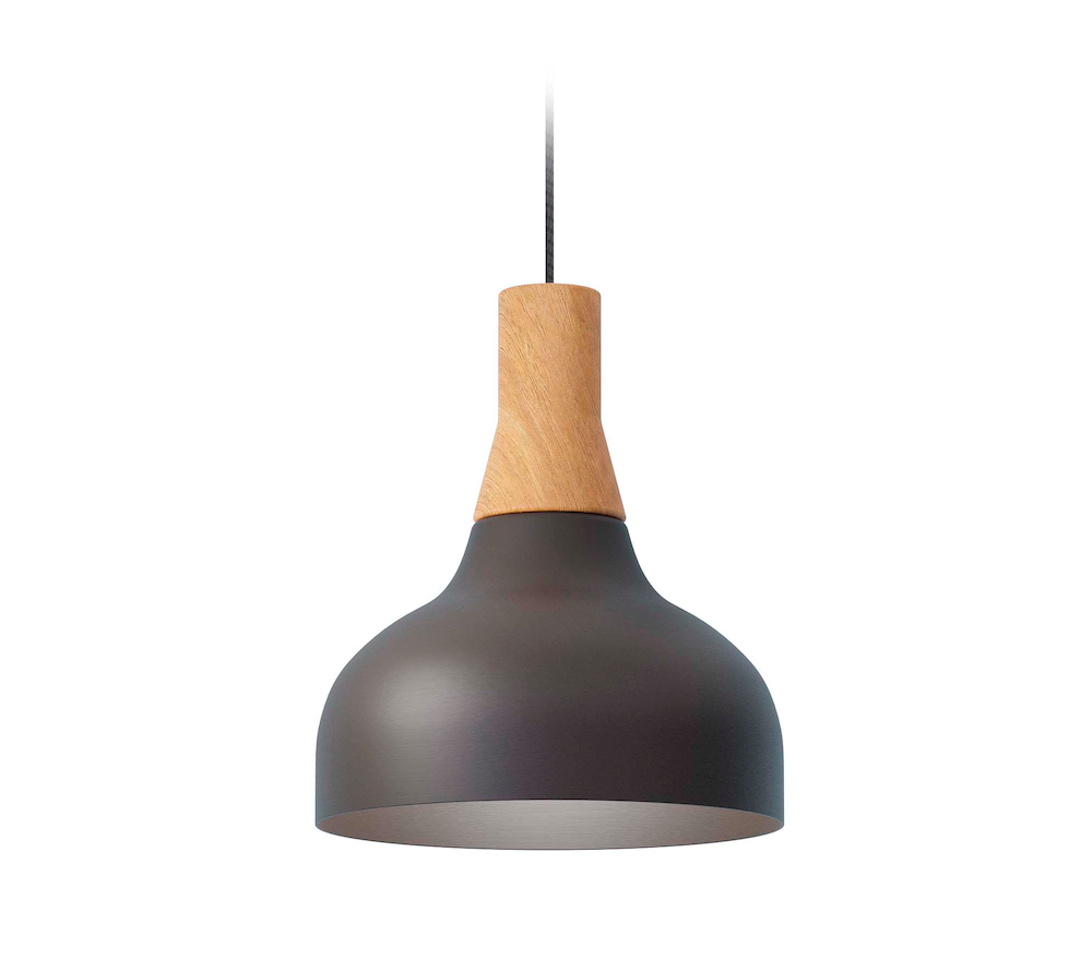 Czarna wisząca lampa Reiko z drewnianym zawieszeniem nad stół