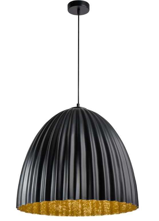 Czarna wisząca lampa Faselia z kloszem o falistym kształcie