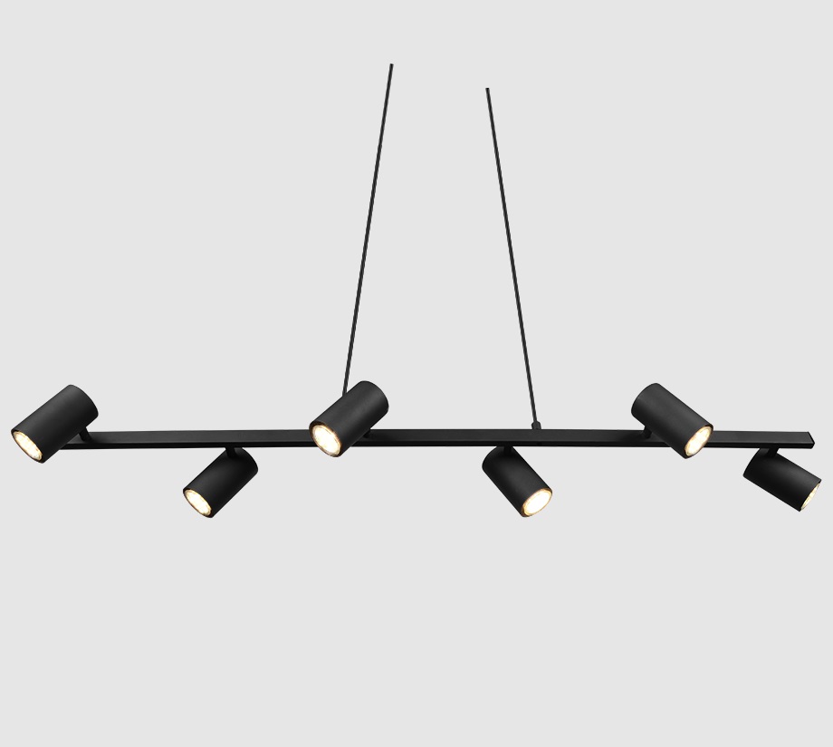 Liniowa czarna lampa wisząca Marley 6 z tubami